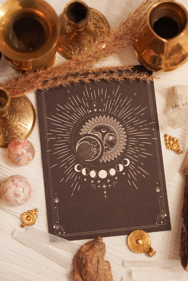 Boho Karte (Sonne, Mond) - zum selbst beschriften