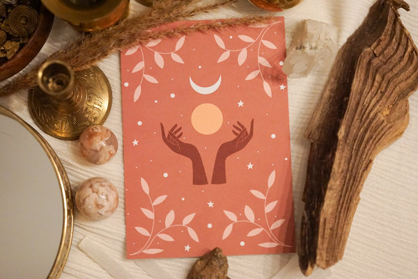 Boho Karte (Hands, Moon, Sun) - zum selbst beschriften